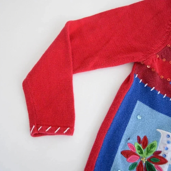 Vintage Tiara International Christmas Collection Red Knit NOEL Cardi Sweater S - Picture 8 of 11